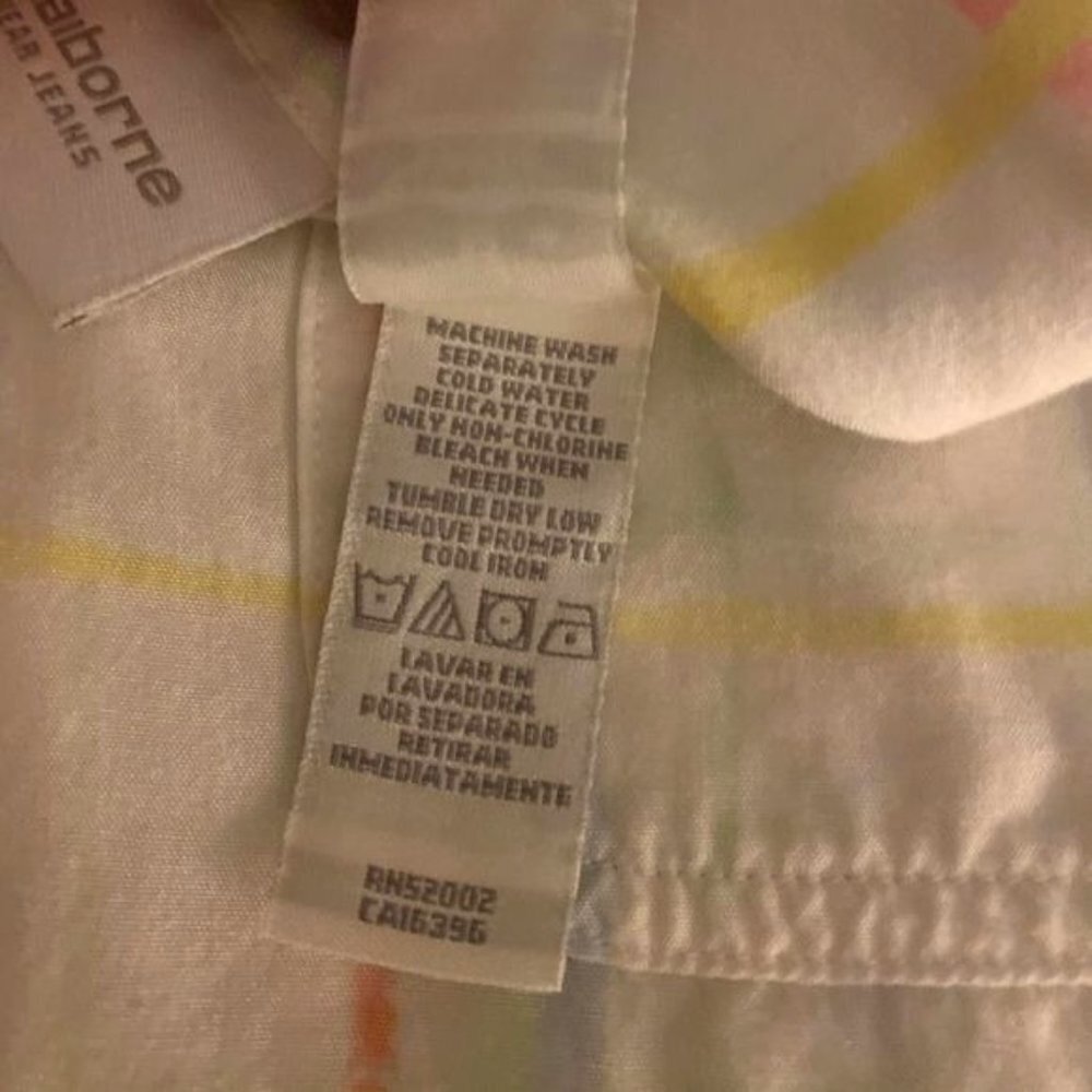 Liz Claiborne Sleeveless Button Down Top White Multi Colored Lines Medium - Picture 5 of 5